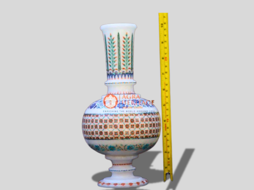 White Marble Vase Multi Inlay Stone Handicraft Art Decor
