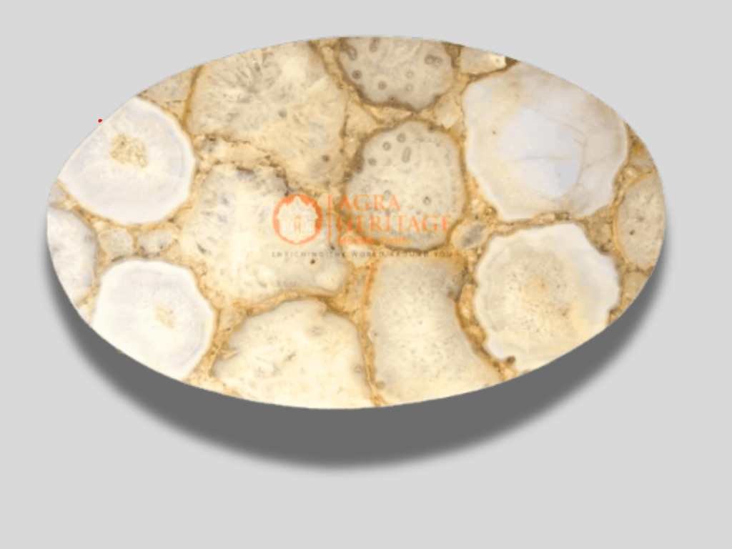 Handmade White Agate Serving Tray Decor