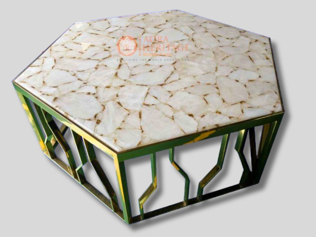 White Agate Stone Center Dining Table Top Home Decor