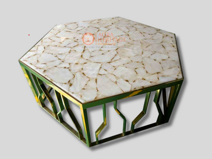 White Agate Stone Center Dining Table Top Home Decor