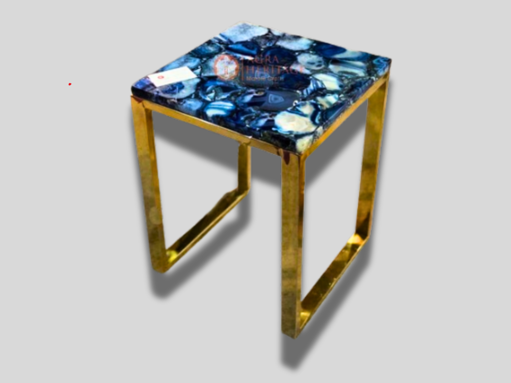 Handmade Blue Agate Decorative Top Table