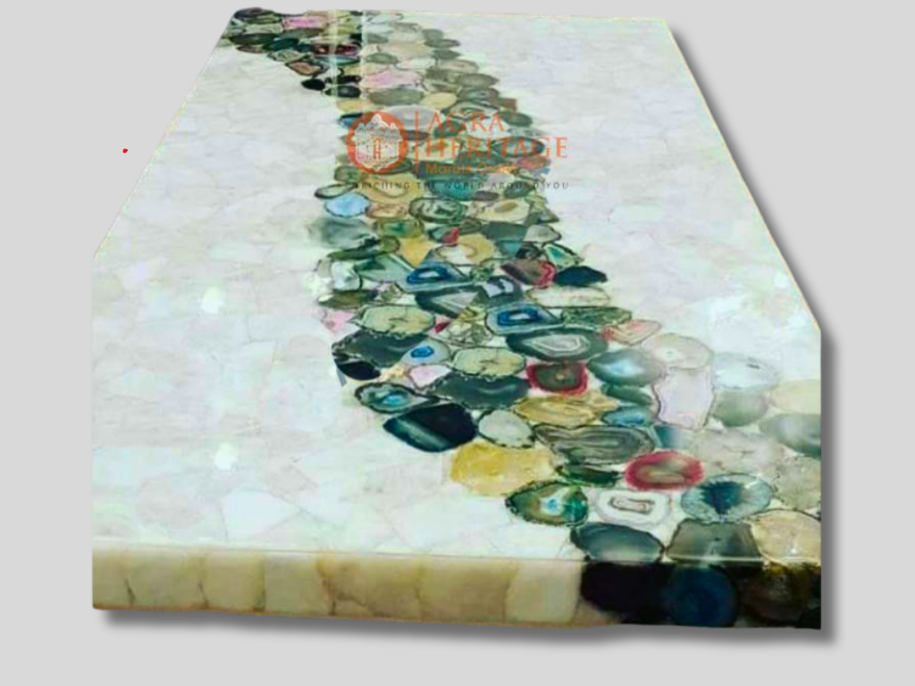 White Agate Multi Stone Big Table Top