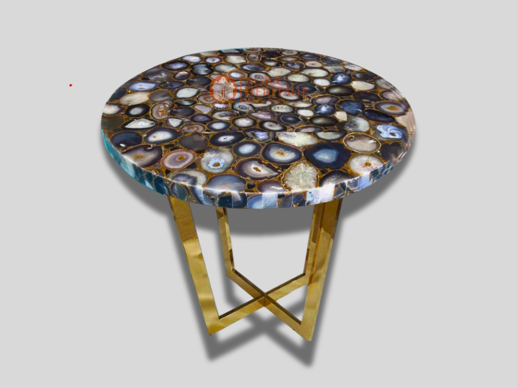 Top Black Agate Stone Handmade Coffee Table