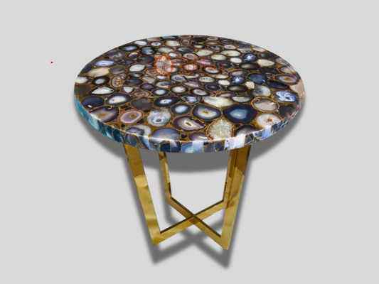 Top Black Agate Stone Handmade Coffee Table