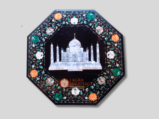 Black Marble Collectible Taj Mahal Art Top Coffee Table