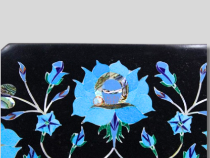Black Marble Turquoise Inlay Tile Living Room Decor