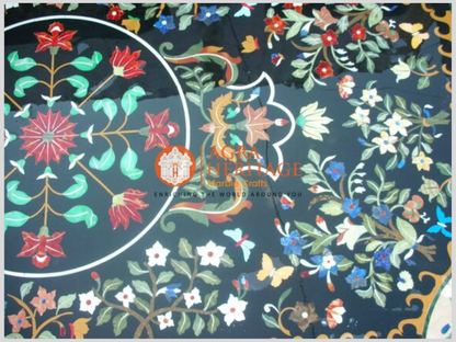 Marble Inlay Top Dining Table Marquetry Floral Design Furniture