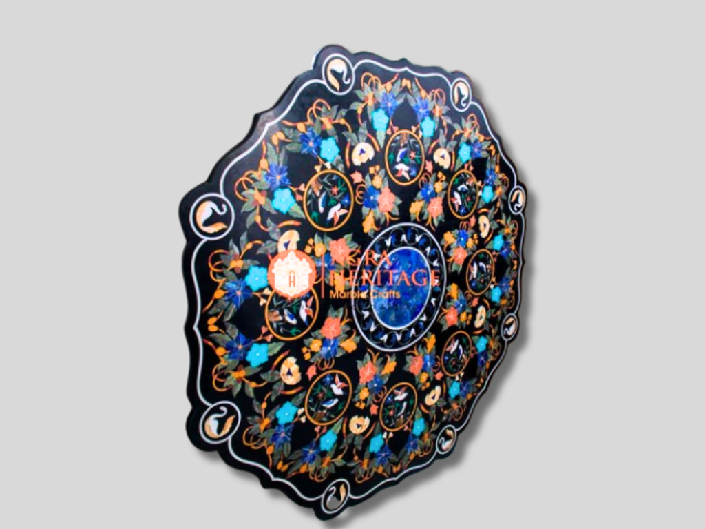 Marble Inlay Top Octagon Dining Table Pietra Dura Inlay Design