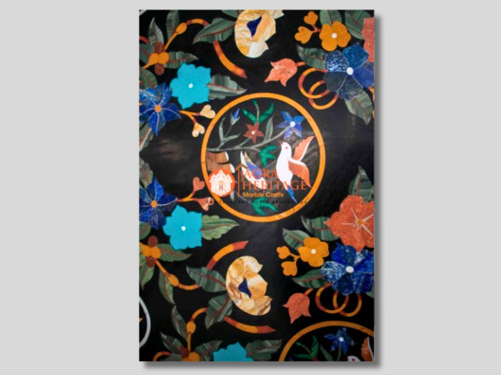 Marble Inlay Top Octagon Dining Table Pietra Dura Inlay Design