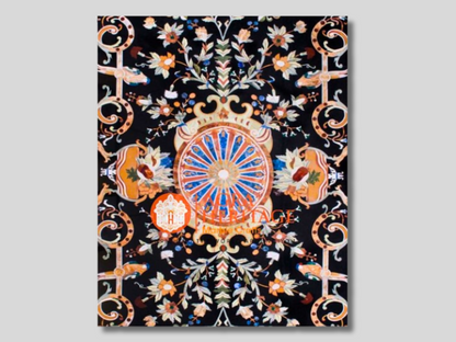 Black Marble Pietra Dura Italian Dining Inlay Table Top
