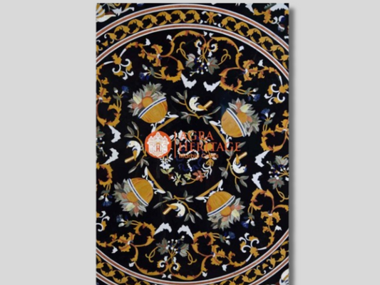 Black Marble Inlay Dining Table Top Pietra Dura Inlay Italian Design