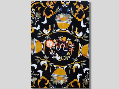 Black Marble Inlay Dining Table Top Pietra Dura Inlay Italian Design
