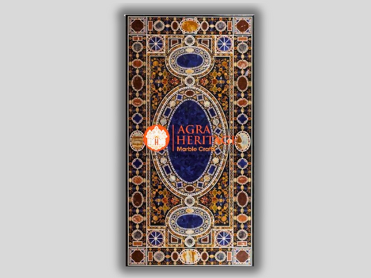 Marble Big Top Dining Inlay Table Lapis Lazuli Inlay Stone Art