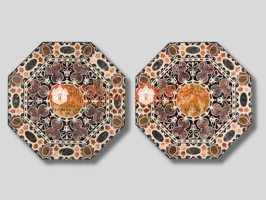 Marble Two Set of Octagon Dining Pietra Dura Inlay Table Top