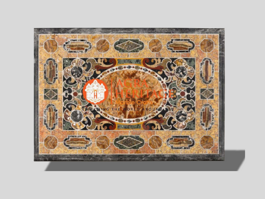 Stone Marble Top Side Dining Table Pietra Dura Inlay Furniture