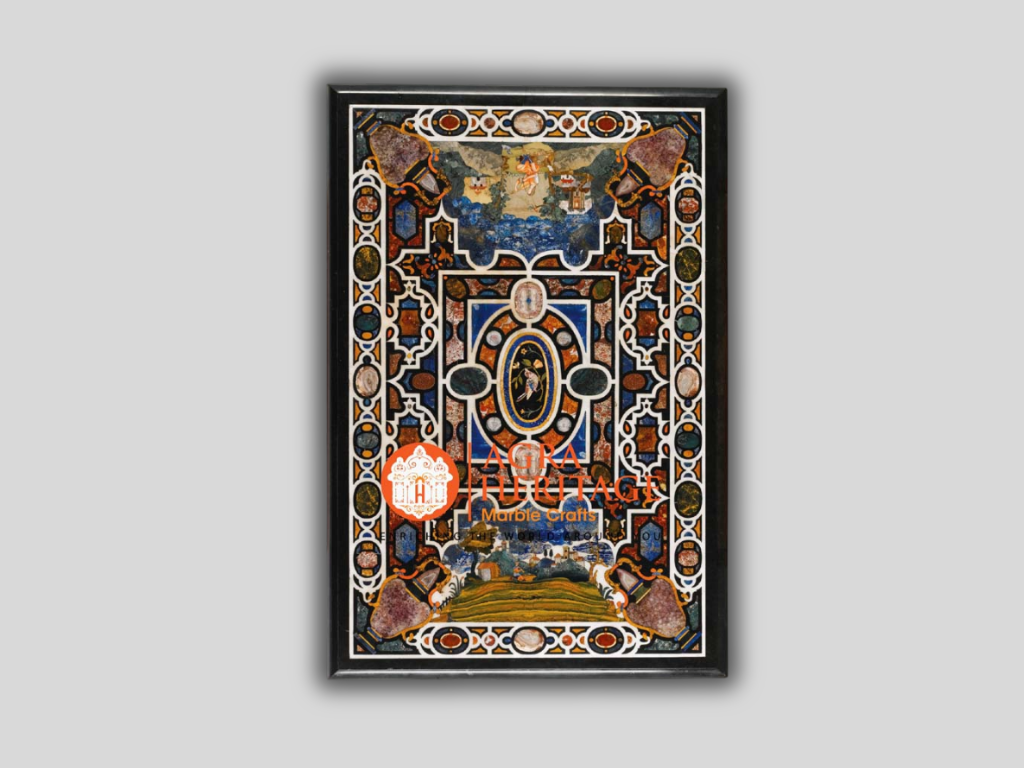 Black Stone Marble Dining Inlay Table Top Handmade Art Furniture