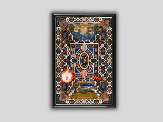 Black Stone Marble Dining Inlay Table Top Handmade Art Furniture