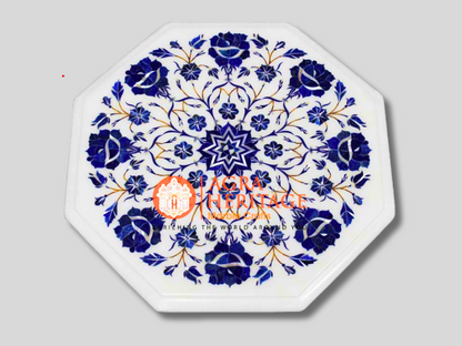 Marble White Coffee Table Top Lapis Floral Art