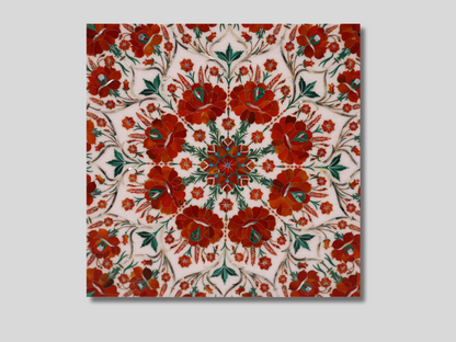White Marble Carnelian Floral Inlay Dining Table Top With Marble Base