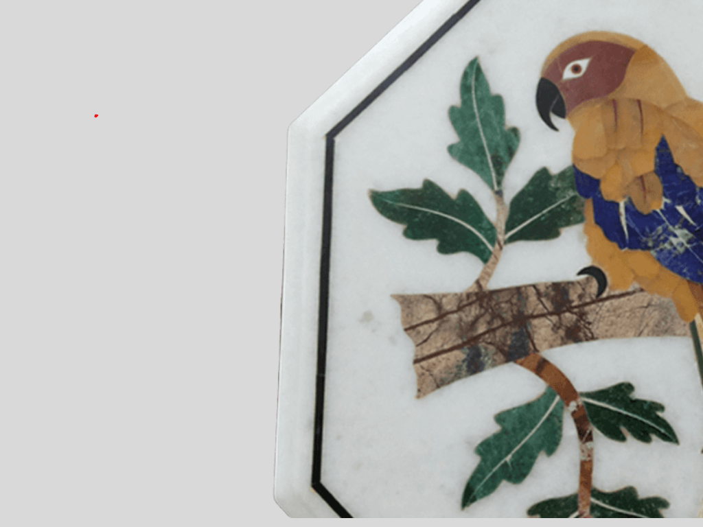 White Marble Parrot Art Multi Color Floral Coffee Table Top