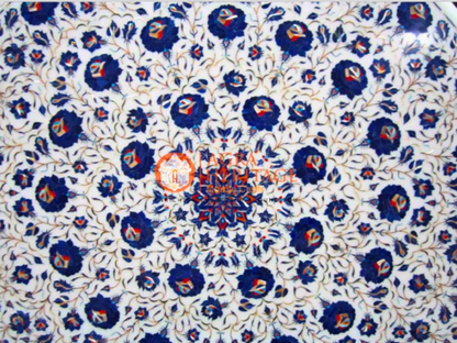 White Marble Lapis Pietradura Floral Interior Table Top