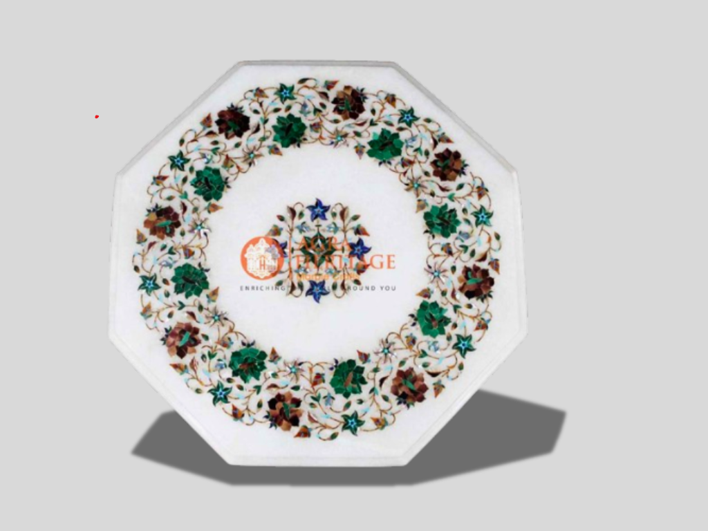 White Marble Malachite Pauashell Multi Stone Interior Table Top