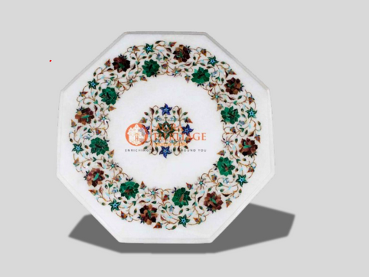 White Marble Malachite Pauashell Multi Stone Interior Table Top