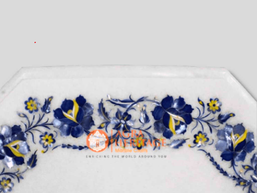 White Marble Lapis Marquetry Home Decor Table Top