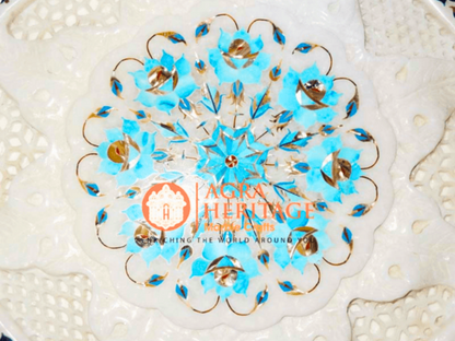 Marble Filigree Coffee Table Top Turquoise Lapis Lazuli Inlaid