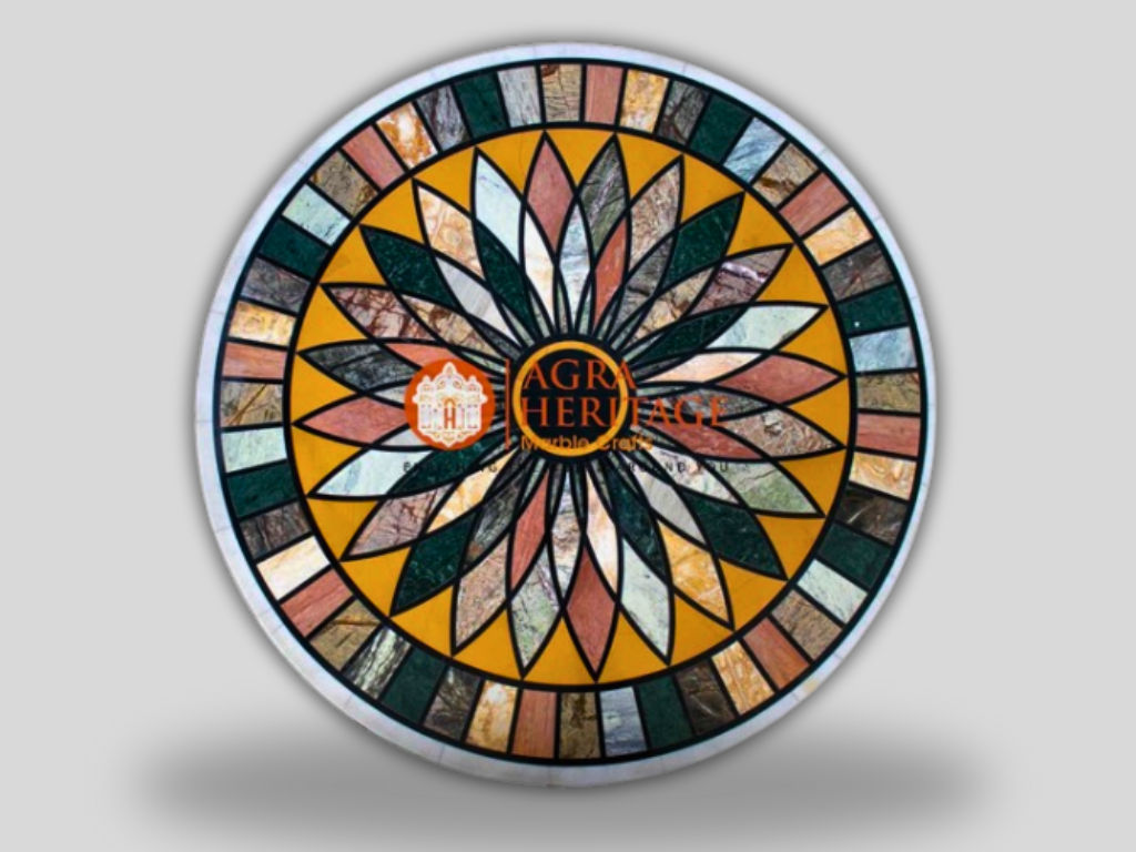 Marble Top Dining Hallway Table Geometric Inlay Design Decor