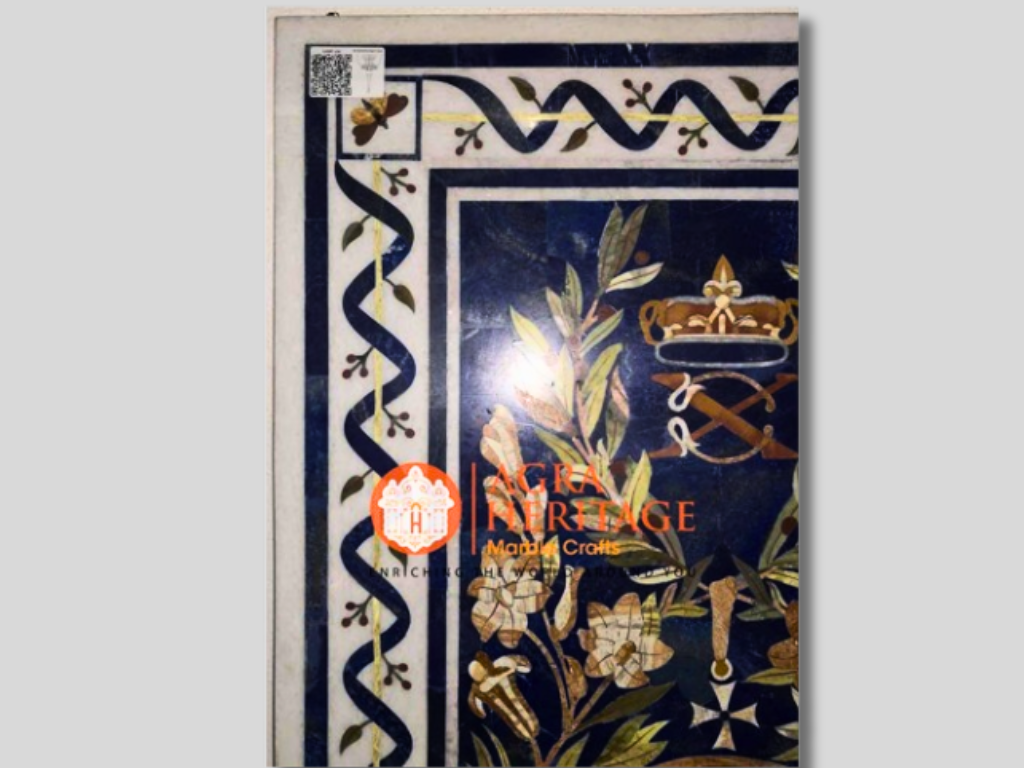 White Marble Top Dining Lapis Lazuli Inlay Table Top