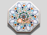 Marble Top White Coffee Table Multi Marquetry Inlay Floral Design