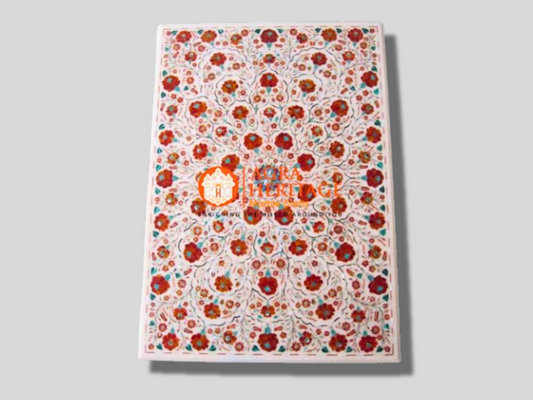 White Marble Inlay Carnelian Malachite Stone Floral Arts