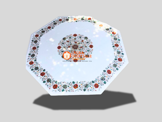 Marble Coffee Table Top Carnelian Pauashell Inlay Floral Art
