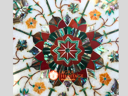 Marble Coffee Table Top Carnelian Pauashell Inlay Floral Art