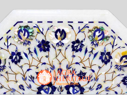 White Marble Bedroom Pauashell Lapis Inlaid Art Table Top