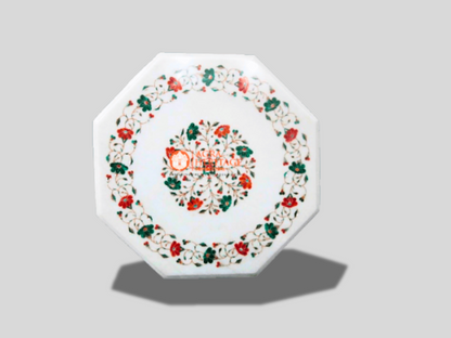 Top Carnelian Malachite Pauashell Floral White Marble Table