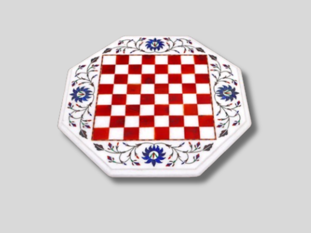 Decorative Marble Chess Table Inlay Real Lapis Lazuli Marquetry Art Patio Decor