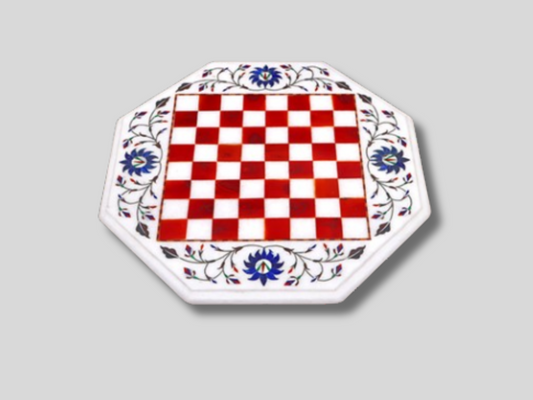 Decorative Marble Chess Table Inlay Real Lapis Lazuli Marquetry Art Patio Decor