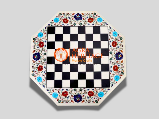 Marble Octagon Coffee Table Top Multi Gemstone Inlay Floral Arts