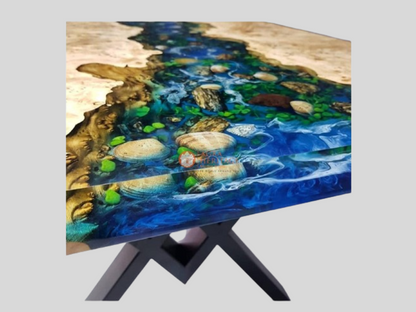 Ocean Beach Resin Art,Epoxy Dining Table, sofa, center table,Live Edge,Walnut Table, Epoxy Resin Art,River Tabletop