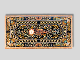 Black Inlay Marble Top Dining Table Pietra Dura Design