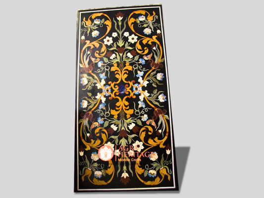 Handicraft Floral Design Marble Inlay Top Dining Table