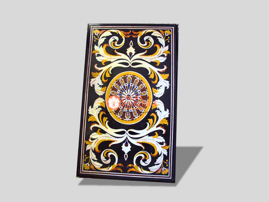Black Marble Inlay Coffee Table Top Handicraft Design
