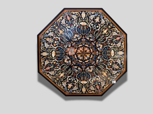 Black Marble Octagon Dining Inlay Table Top Pietra Dura Arts