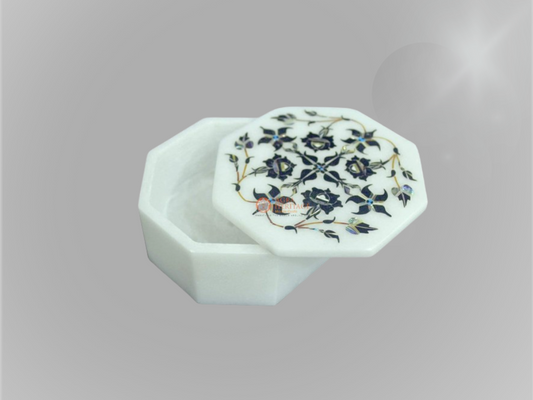 White Marble Octagon Jewelry Storage Box Inlay Gifts
