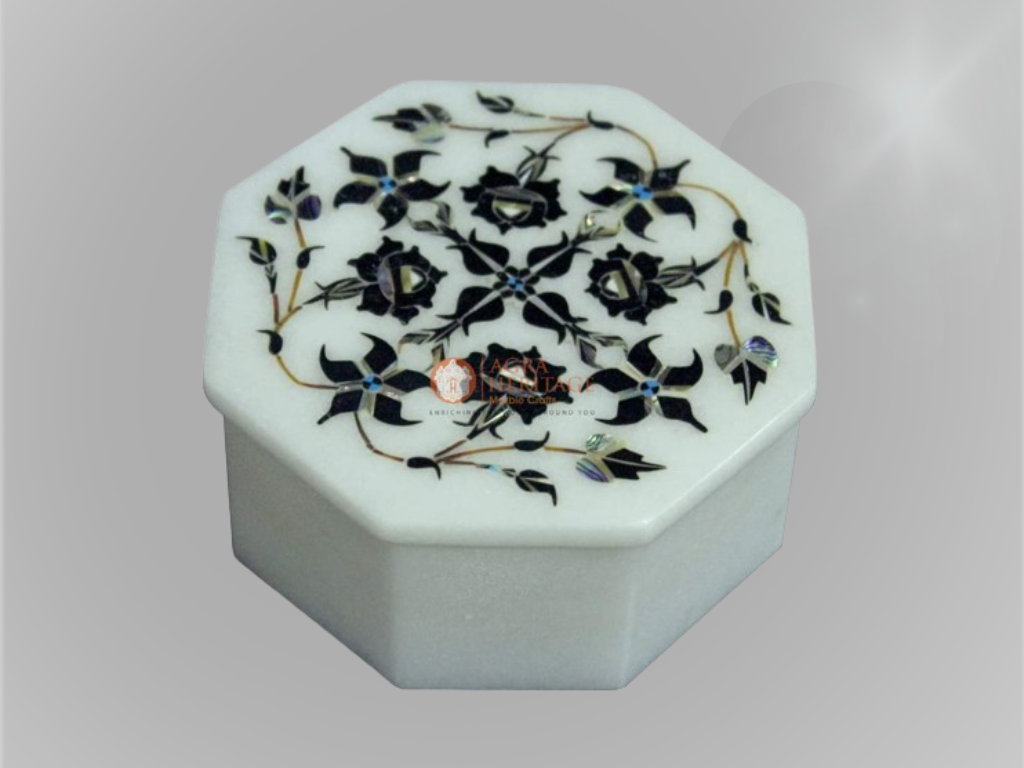 White Marble Octagon Jewelry Storage Box Inlay Gifts