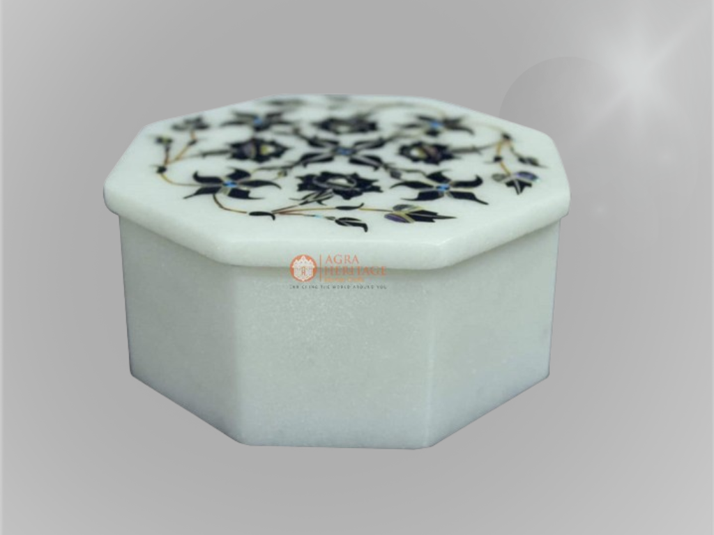 White Marble Octagon Jewelry Storage Box Inlay Gifts
