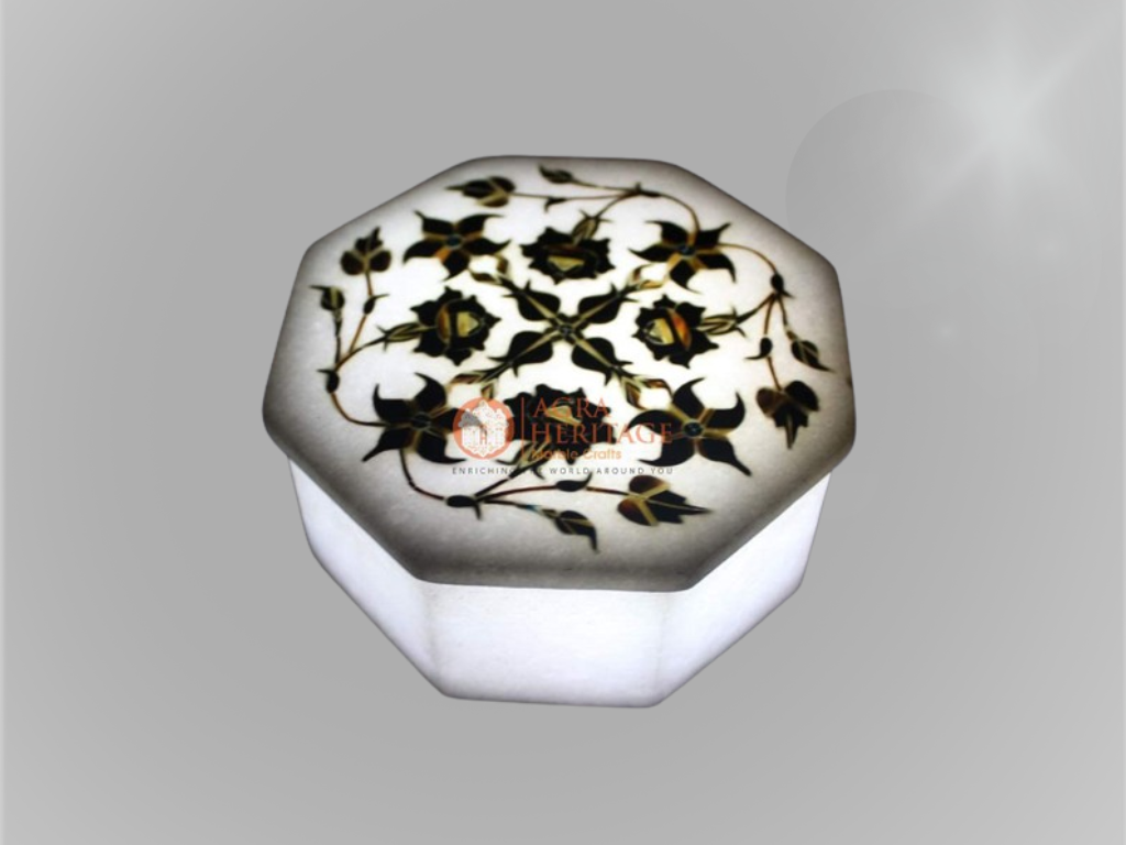White Marble Octagon Jewelry Storage Box Inlay Gifts