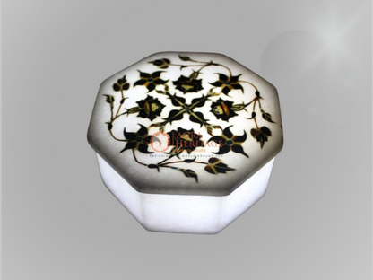 White Marble Octagon Jewelry Storage Box Inlay Gifts
